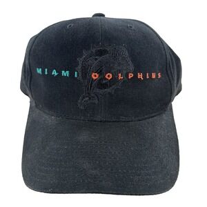 VINTAGE Miami Dolphins Hat Cap Strap Back Black NFL Football Dol Fan Club‎ Mens